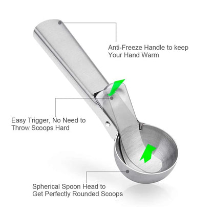 2Pcs Stainless Steel Ice Cream Scoop with Easy Trigger