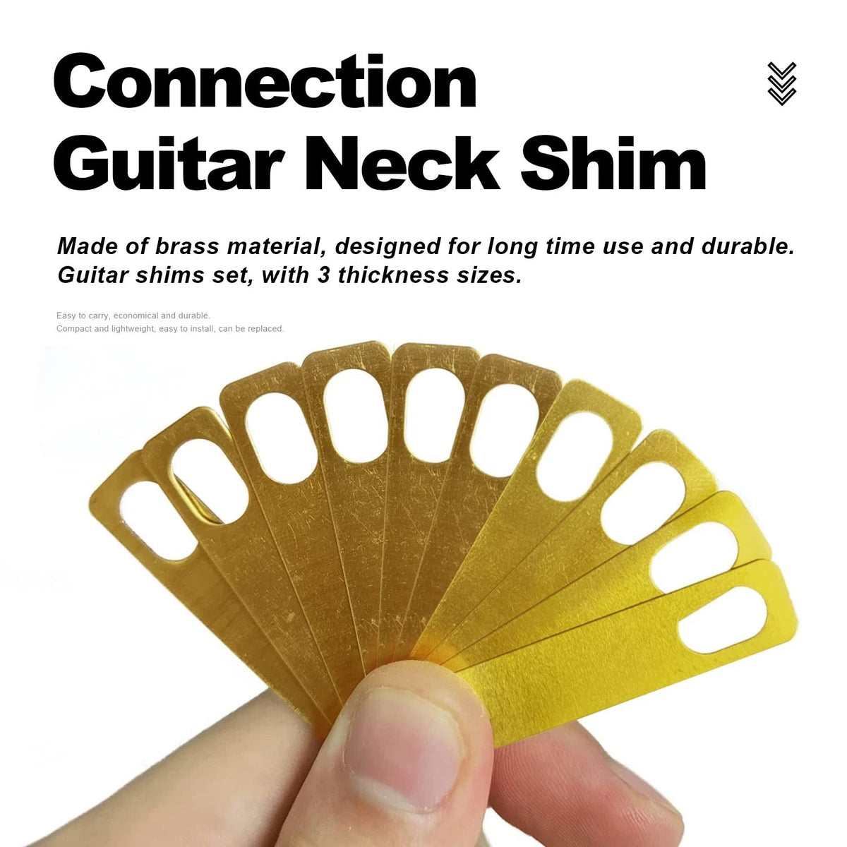 10Pcs Guitar Neck Shims Brass 4x0.2mm 4x0.5mm 2x1mm Angle Repair