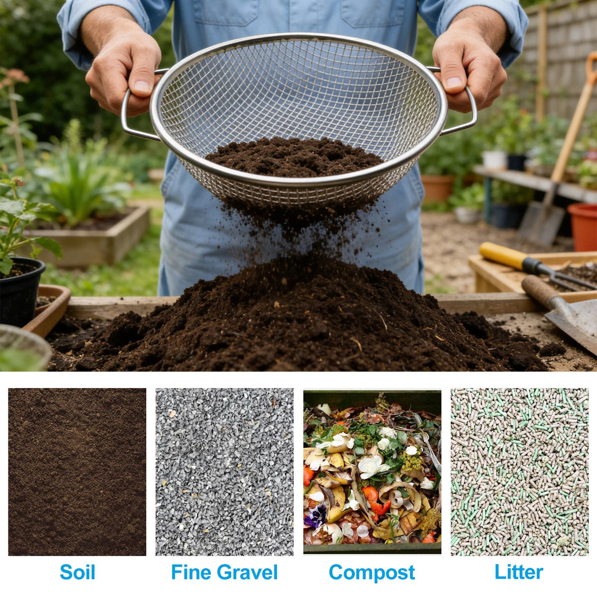Heavy Duty Soil Sifter for 5 Gallon Bucket (11.8in, 3/8 Mesh)