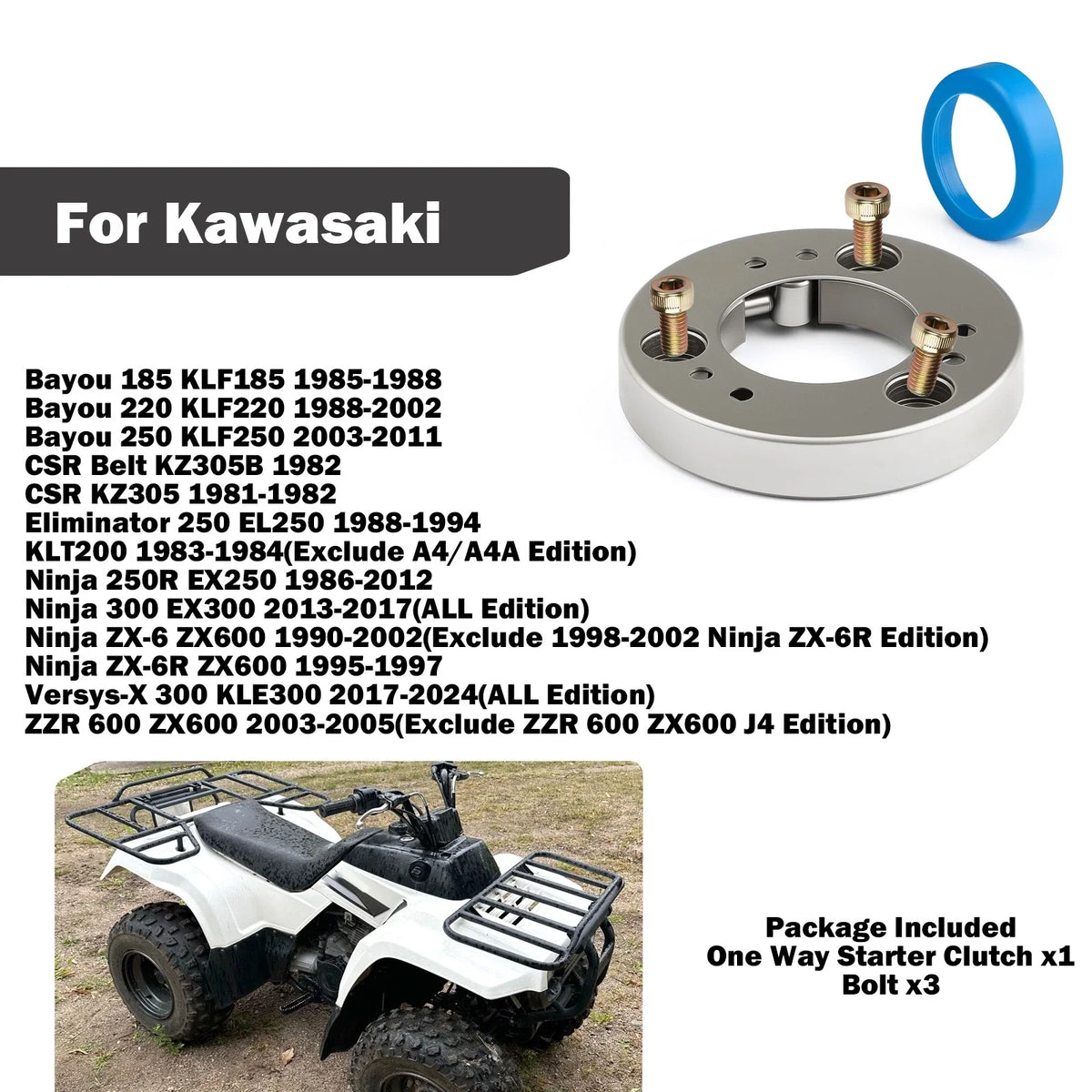 Starter Clutch One Way Bearing & Bolts for Kawasaki Bayou 185 (1985–1988)