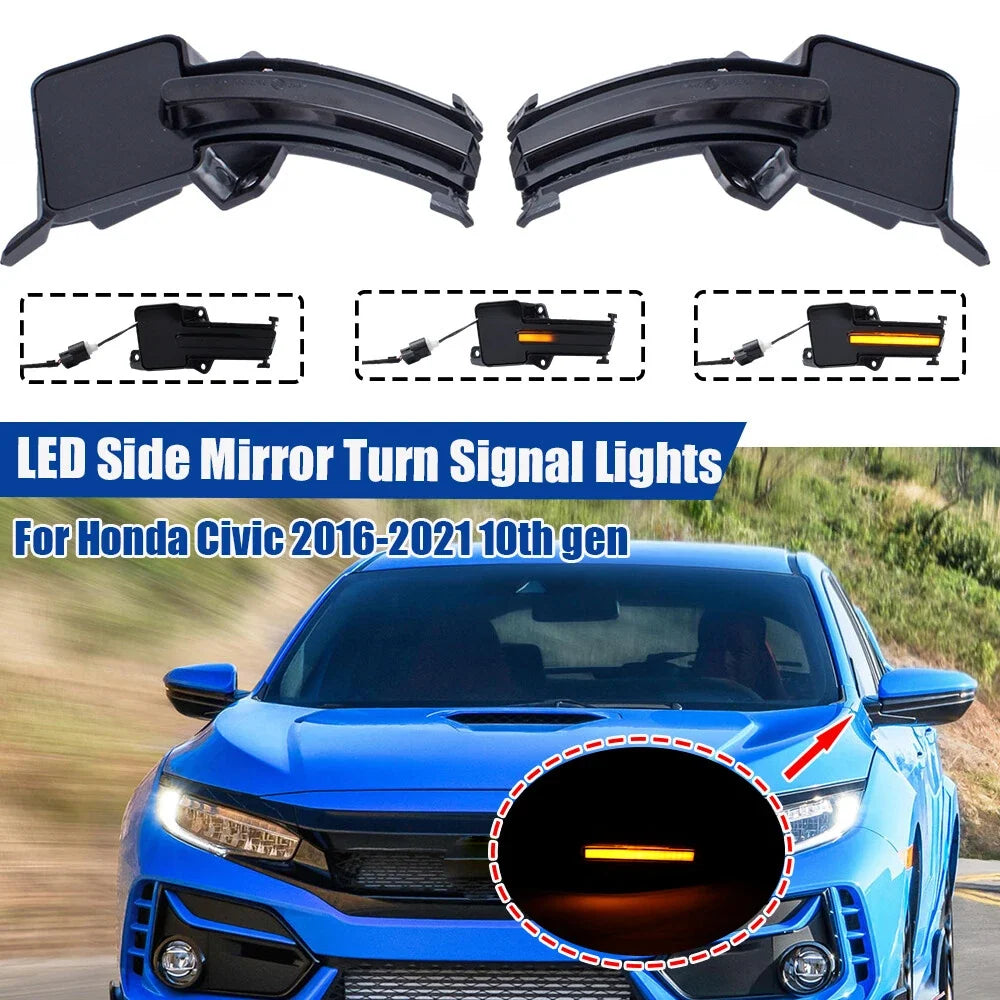 2X Smoked LED Dynamic Side Mirror Turn Signal Lights for Honda Civic (2016–2021)