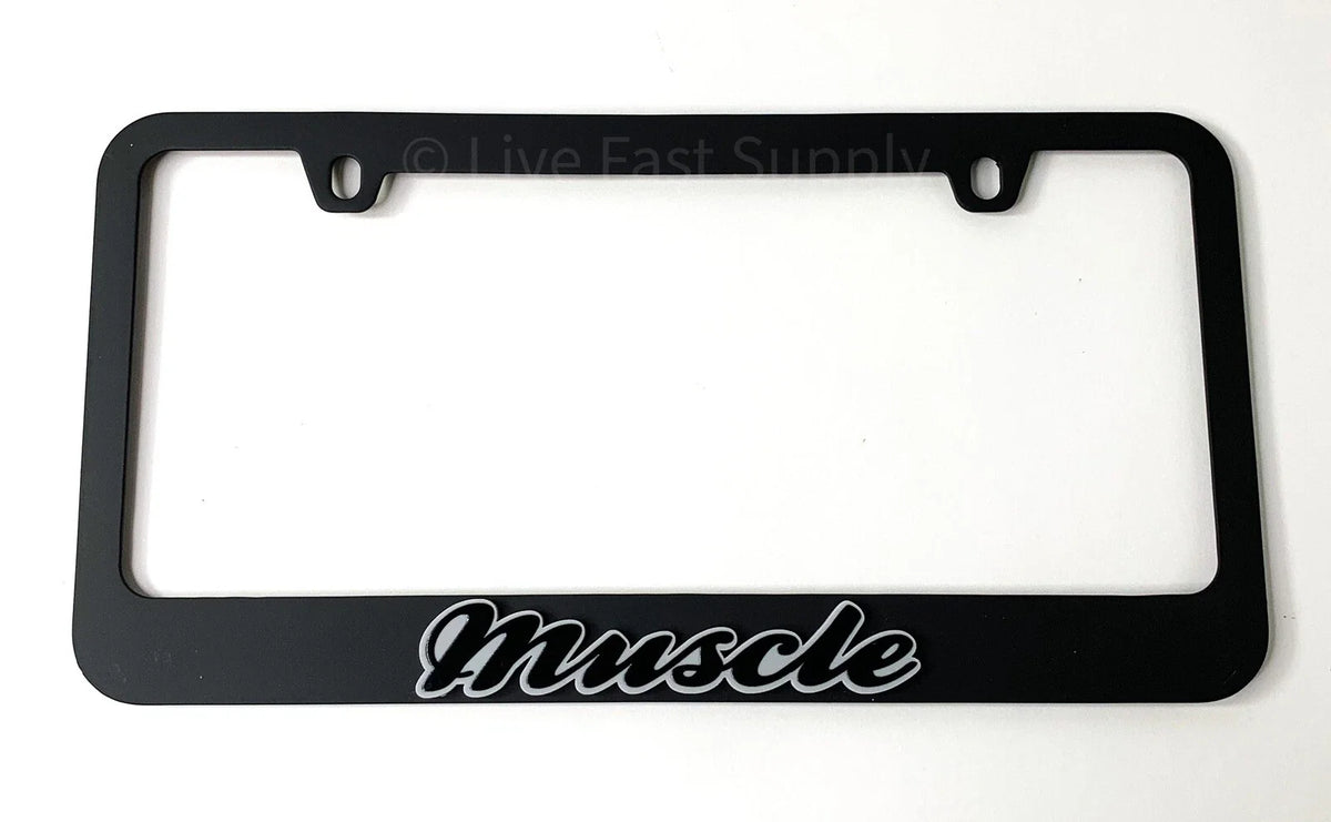 Matte Black Premium License Plate Frame with Gray Outline for Muscle Sedan (—)