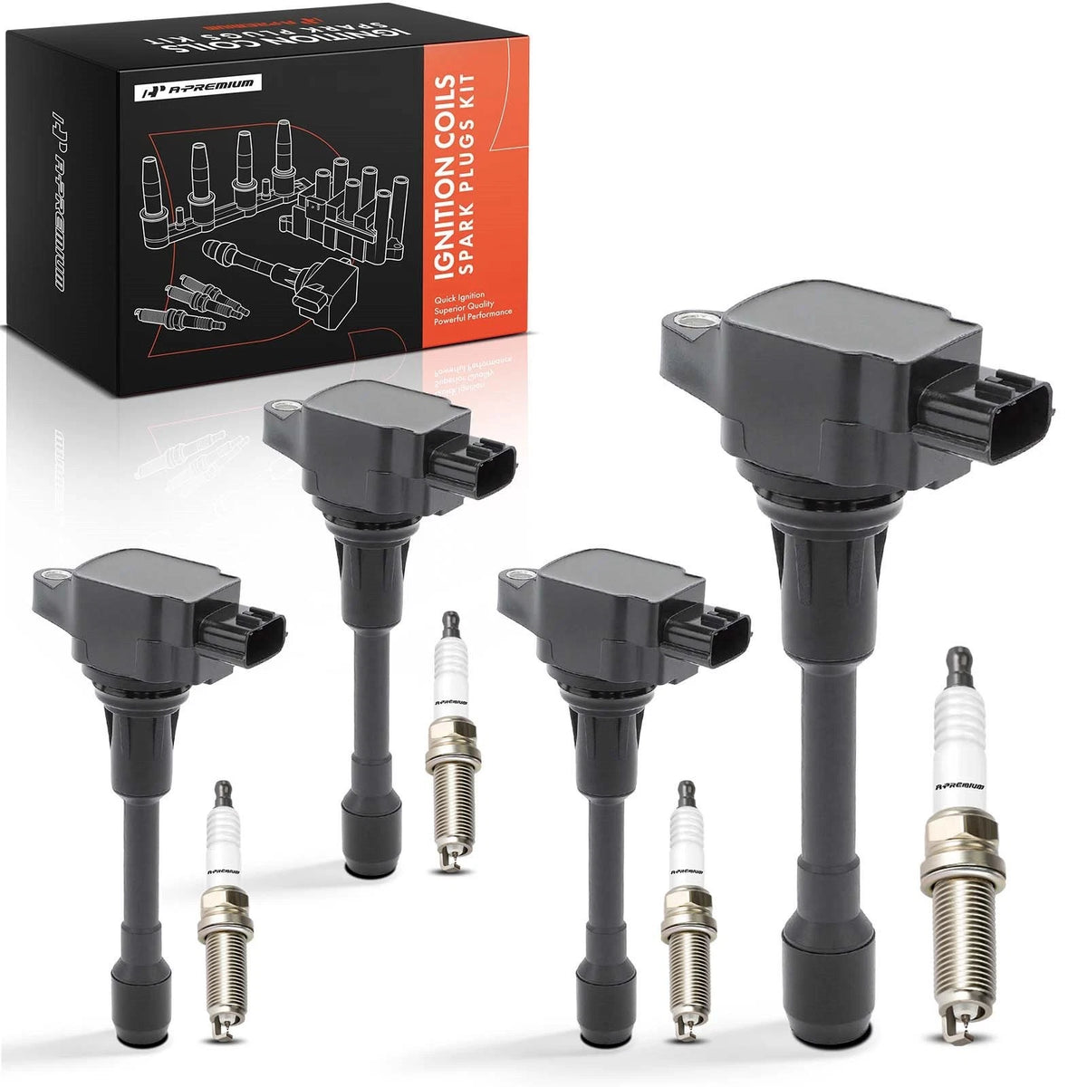 Set of 4 Ignition Coils + 4 Iridium Spark Plugs for Nissan Altima (2007–2018) - 22448ED000, 22448JA00A, 22448JA00C, UF-549, UF549, GN10241
