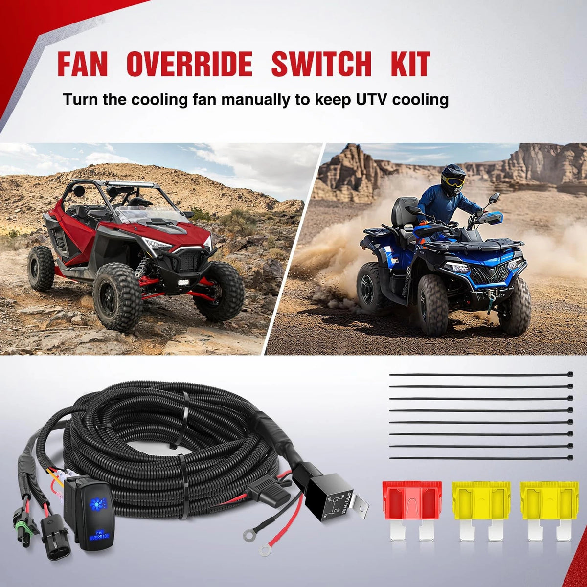 16AWG ATV UTV Fan Override Switch Wiring Harness Kit