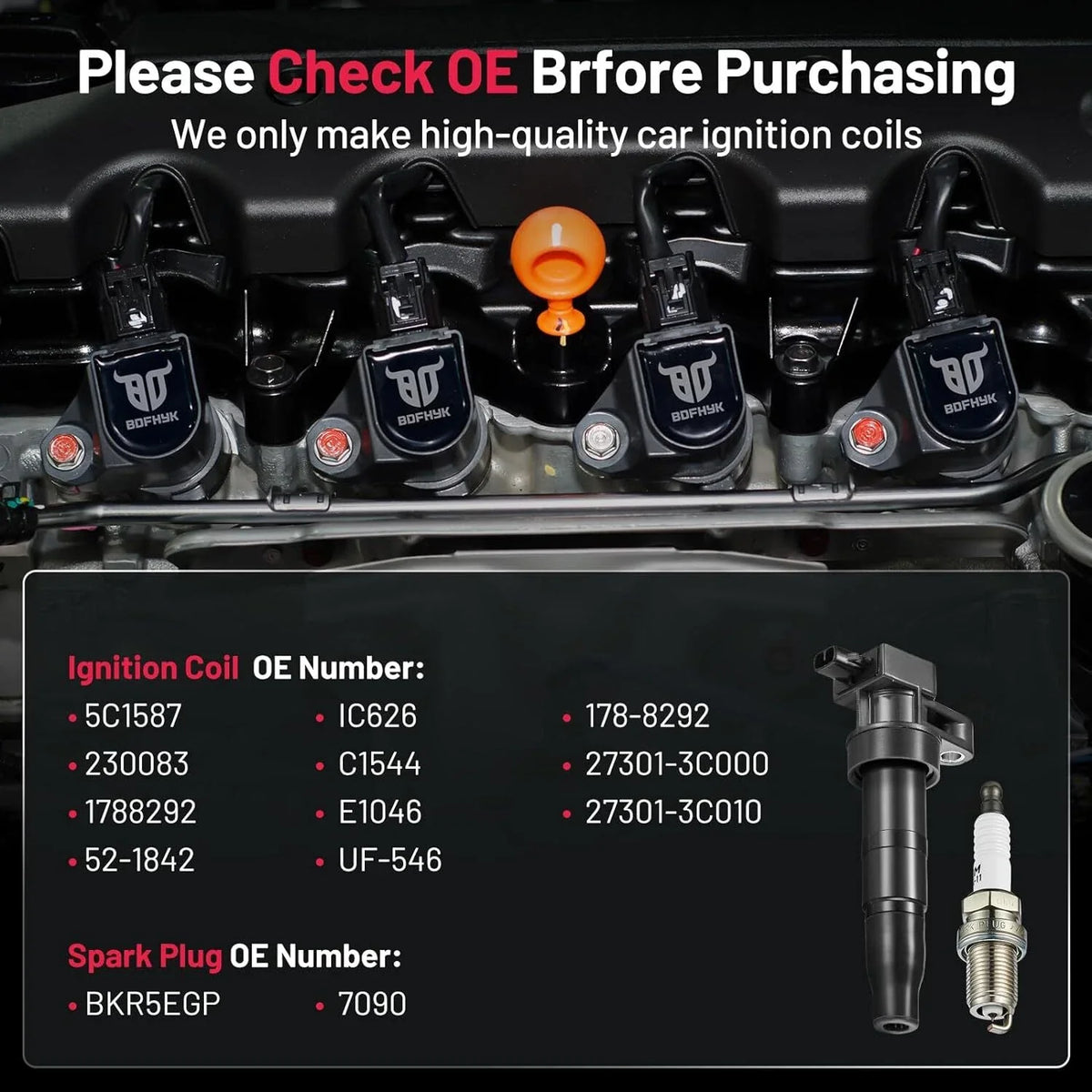 Set of 6 Ignition Coils for Kia Sedona 3.8L V6 (2006–2010)