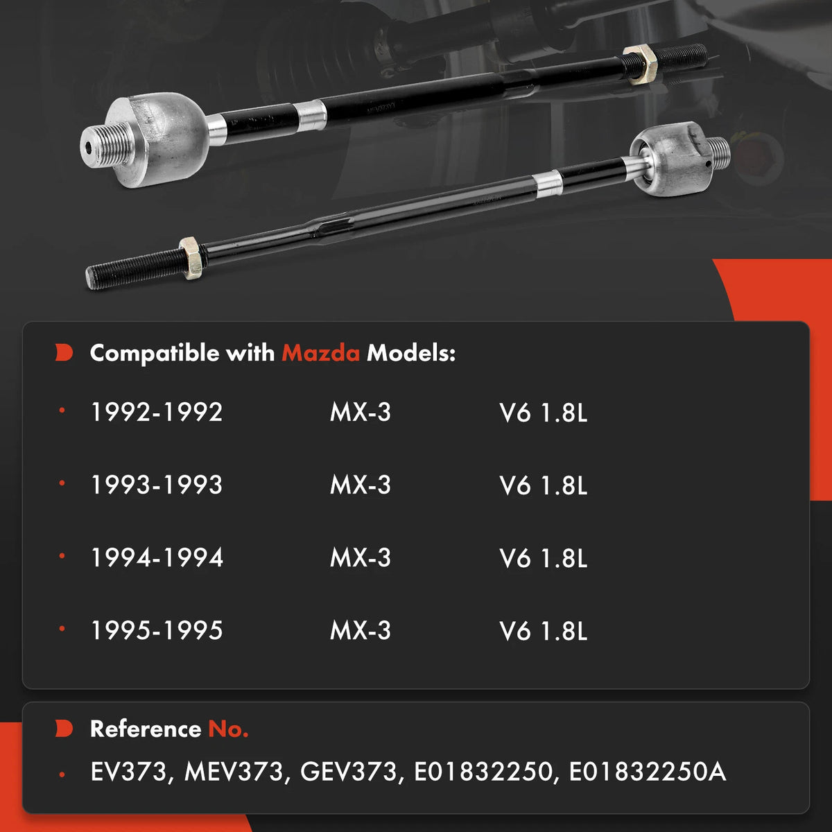 2X Front Inner Tie Rod End for Mazda MX-3 (1992–1995) MEV373