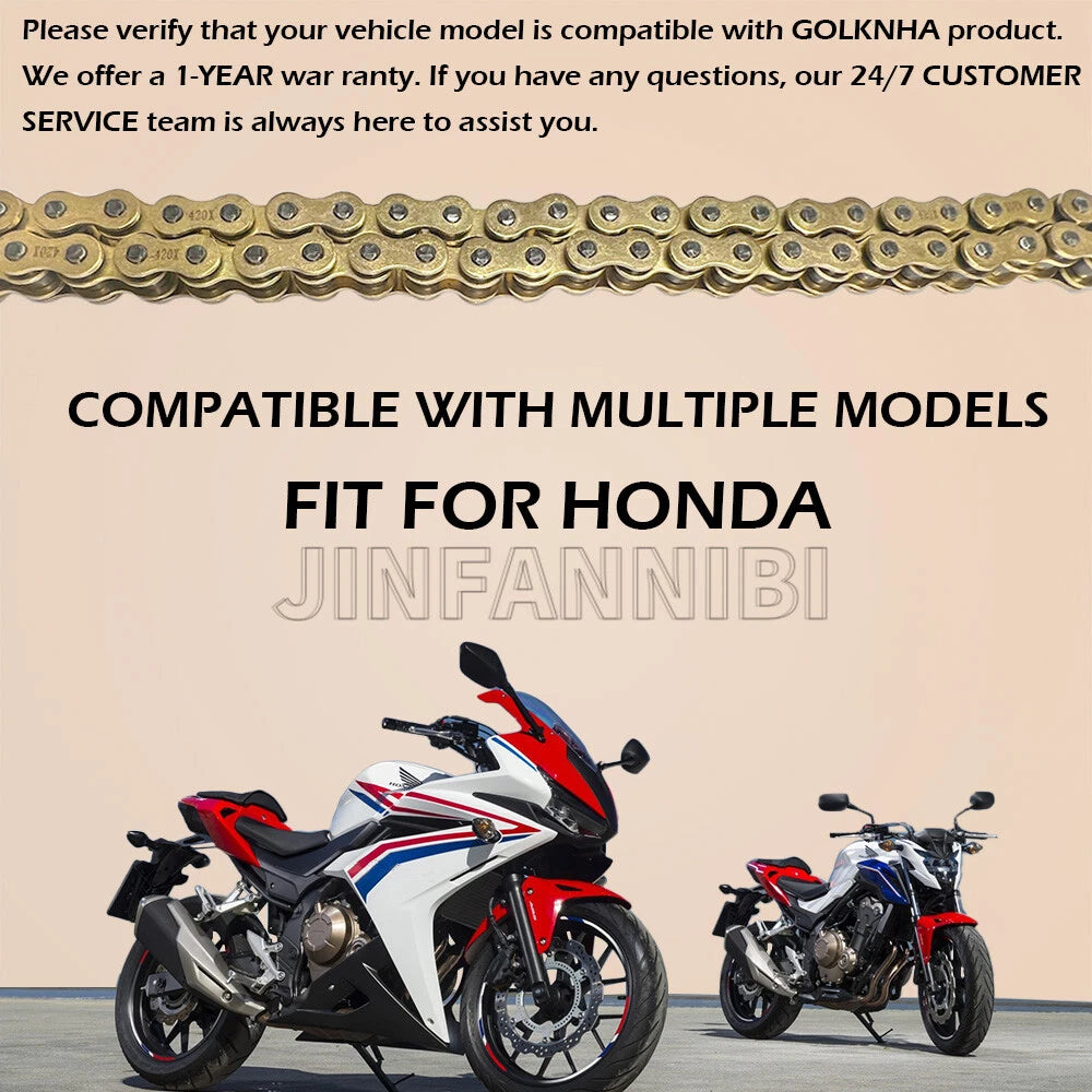 Gold 420 X-Ring Chain 130 Links for Honda Motorcycle (40540-KSE-003, 40530-GBF-B01)
