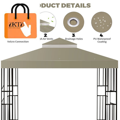10x10 FT Gazebo Replacement Canopy Cover Double Tiered Khaki