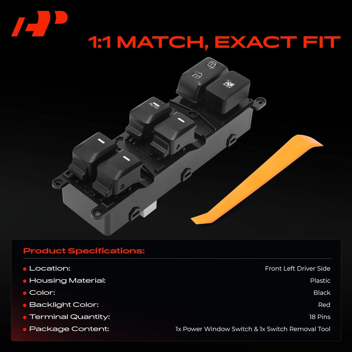 Front Left Power Window Switch for Kia Rio (2015–2017) 935701W157, 1S16399