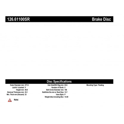 StopTech Sport Slotted Brake Rotor for Volvo S40 (2004–2011) TLX-sto126.61100SR-CL360A70