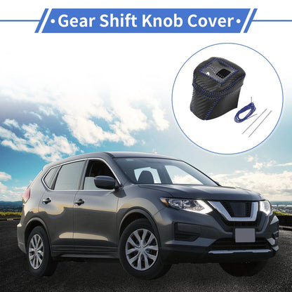 Gear Shift Knob Cover for Nissan Rogue (2021–2024) Black Carbon Fiber Blue