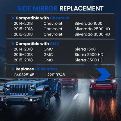 Power Heated Mirror Glass Right Side for Chevy Silverado GMC Sierra 1500 (2014–2018)
