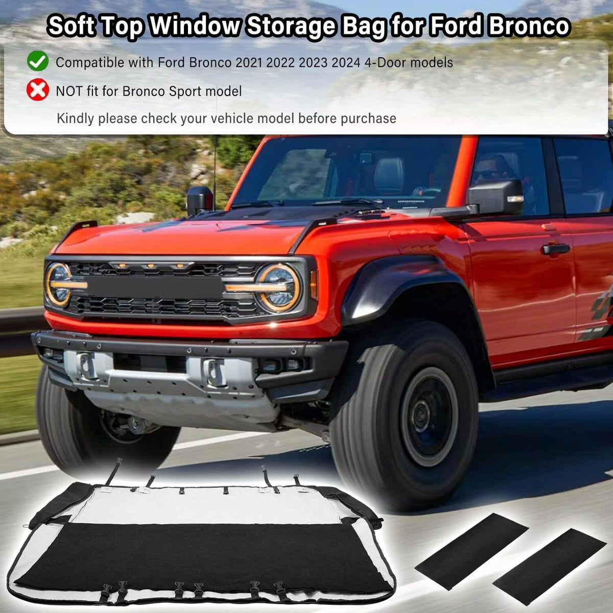 Soft Top Window Organizer Storage Bag for Ford Bronco (2021–2024) For00770