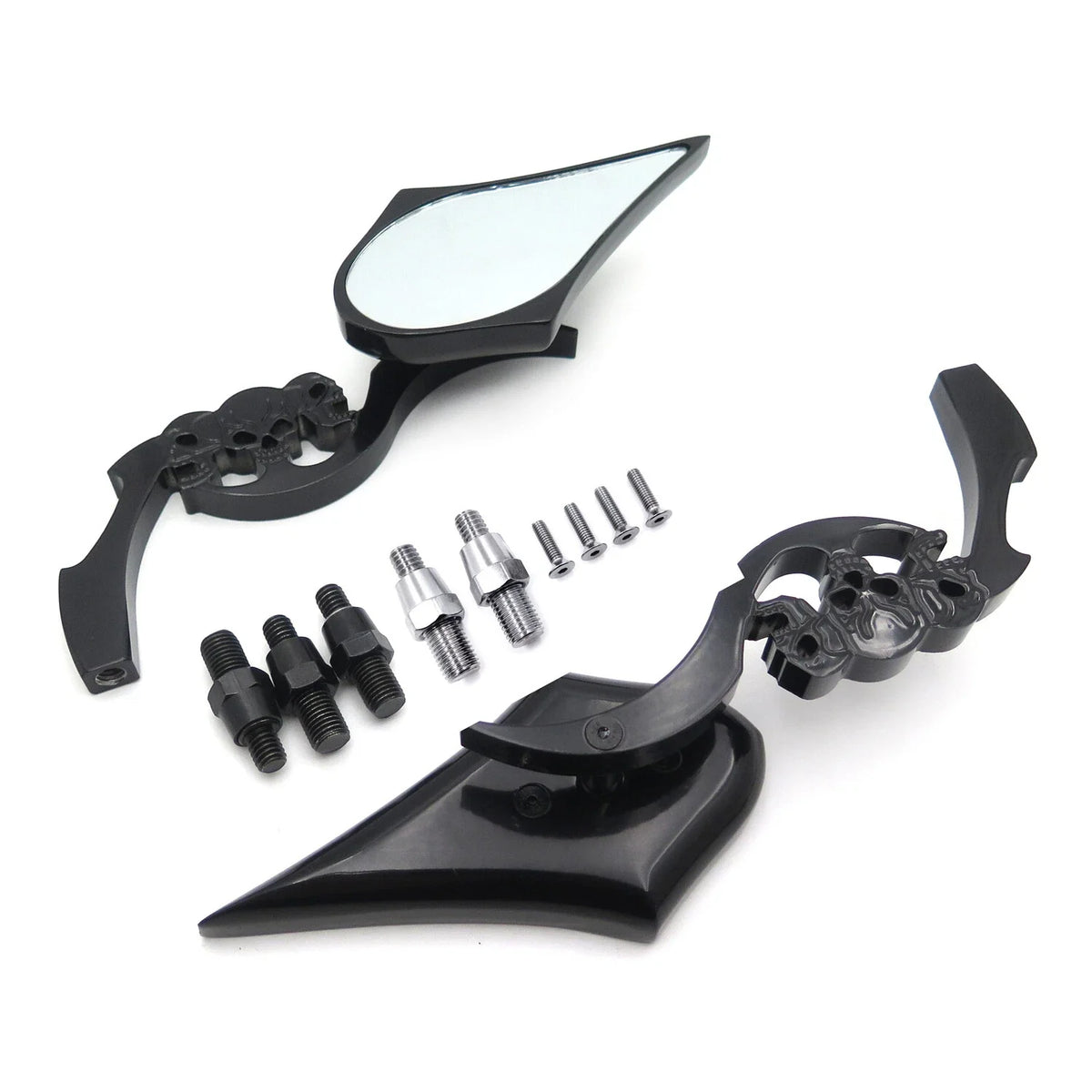 Black Billet Skull Blade Mirror for Honda Kawasaki Suzuki Cruiser (All Years)
