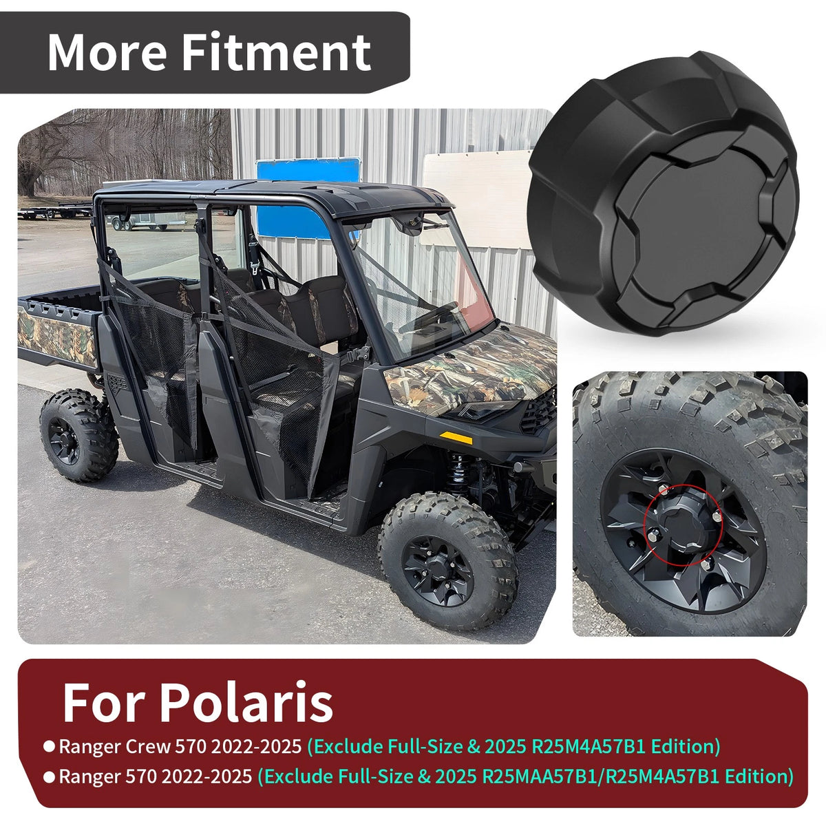 Rear Matte Black Rim Cap for Polaris Ranger Crew SP 570 (2022–2025) 1524066-458