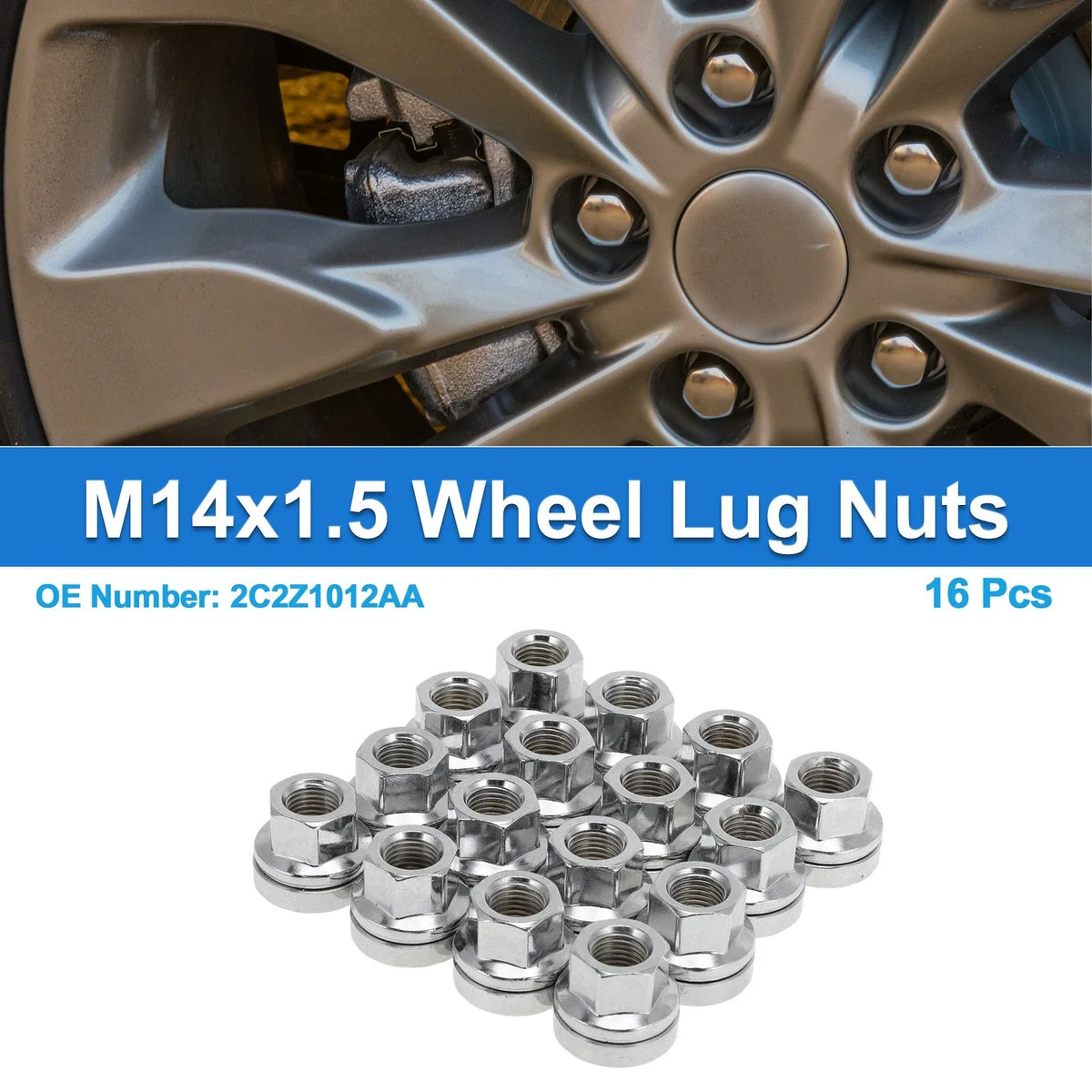 16 Pcs M14x1.5 Wheel Lug Nuts for Ford F-250 Super Duty (2003–2016) No.2C2Z1012AA