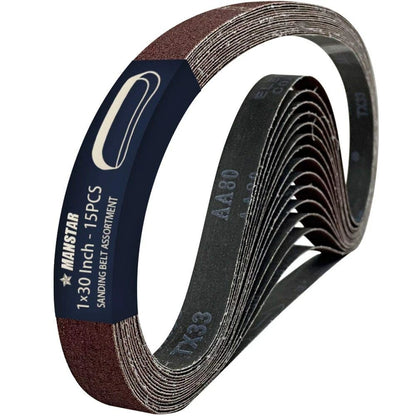 15 Pcs Sanding Belts for 1x30 Inch Sander (Assorted Aluminum Oxide)