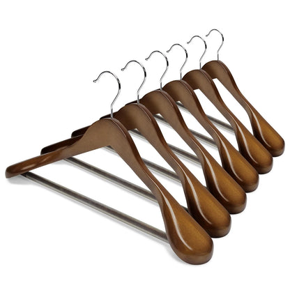 Set of 4 Wide Shoulder Wooden Suit Hangers with Non-Slip Pants Bar