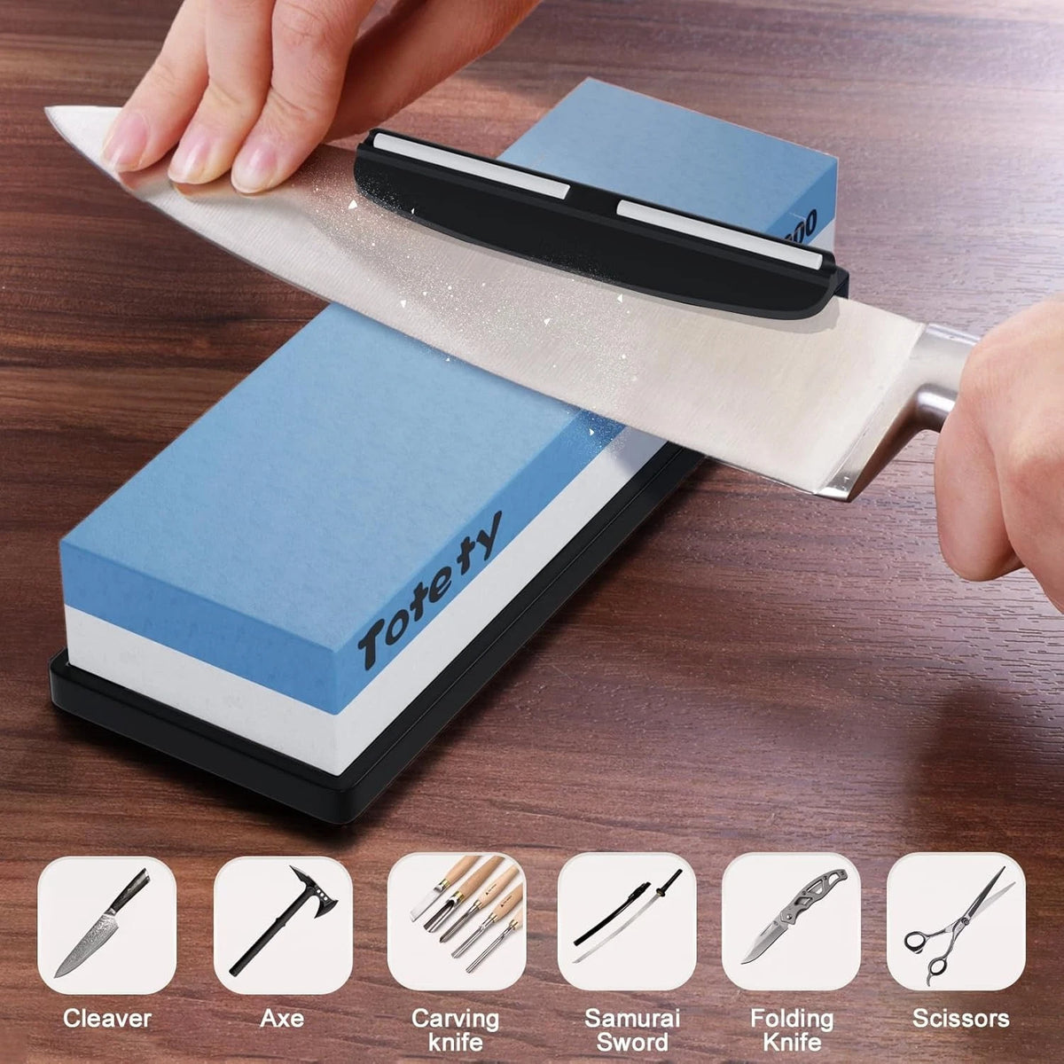 Set of 2 Knife Sharpening Stones 1000/6000 with Non-Slip Holder