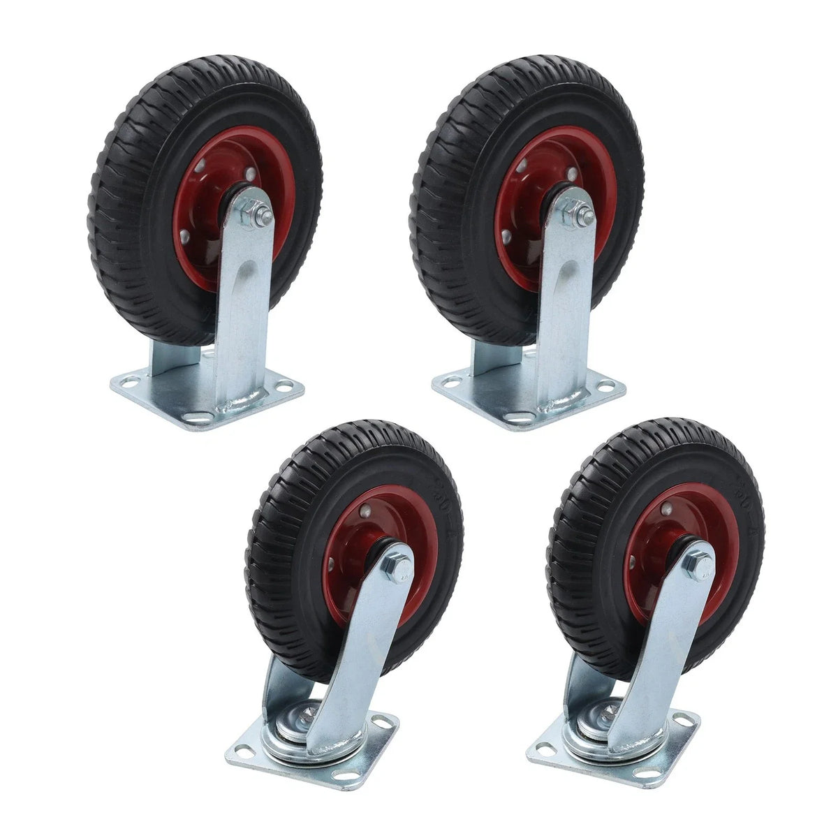 Set of 4 Heavy-Duty 8" Rubber Casters for Cart (Fixed & Swivel)
