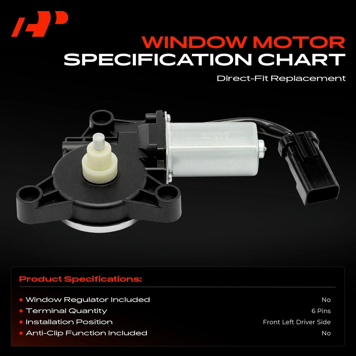 Front Left Window Motor for Dodge Grand Caravan (2008–2020) 68030657AA, 742-942