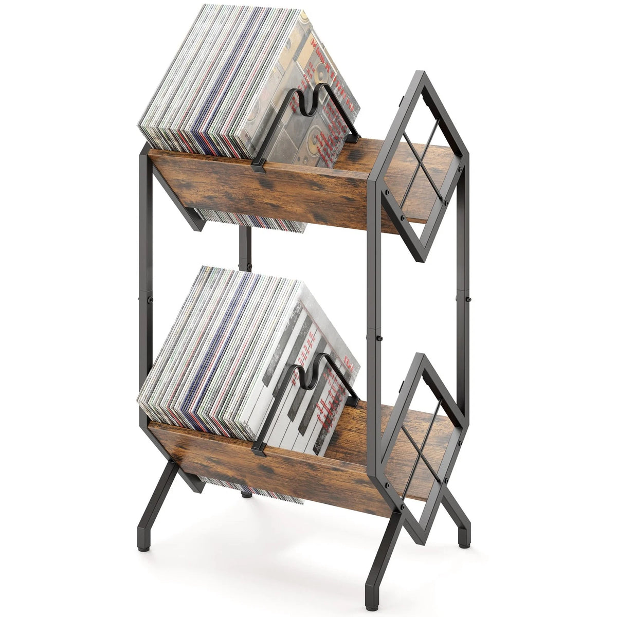2-Tier Vinyl Record Storage Holder for Rustic Brown