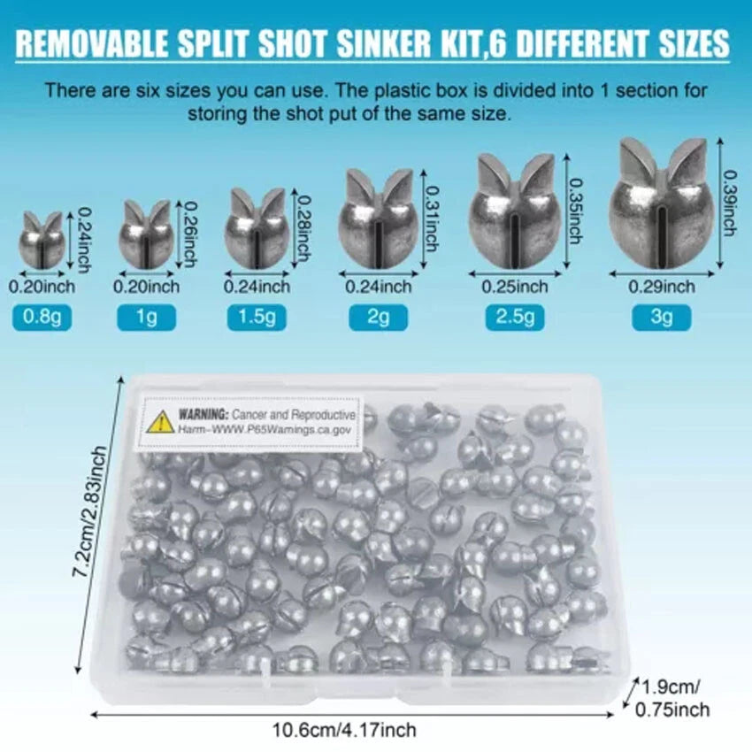 100X Split Shot Sinkers 0.8g 1.0g 1.5g 2g 2.5g 3g w/Box