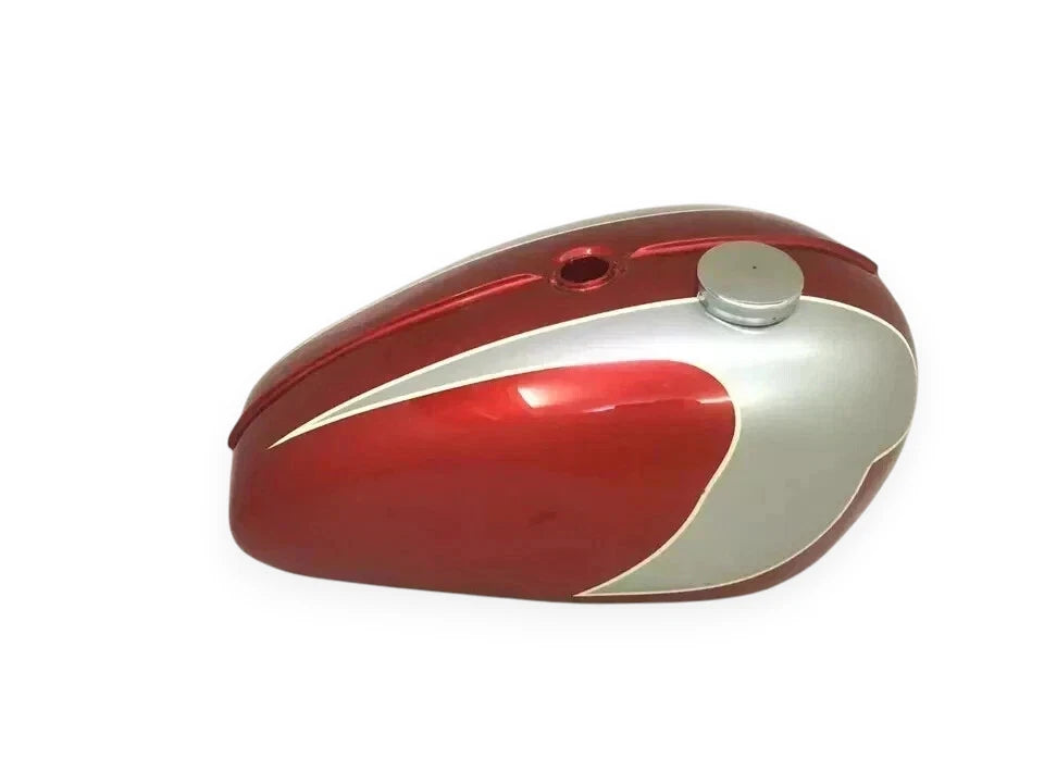 Petrol Fuel Gas Tank with Cap for Triumph T120 (Cherry & Silver)