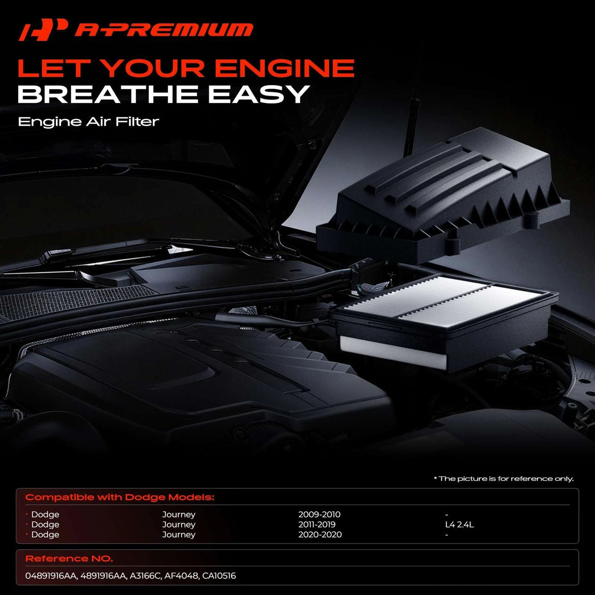 2X Engine Air Filter for Dodge Journey (2009–2020) 04891916AA, CA10516