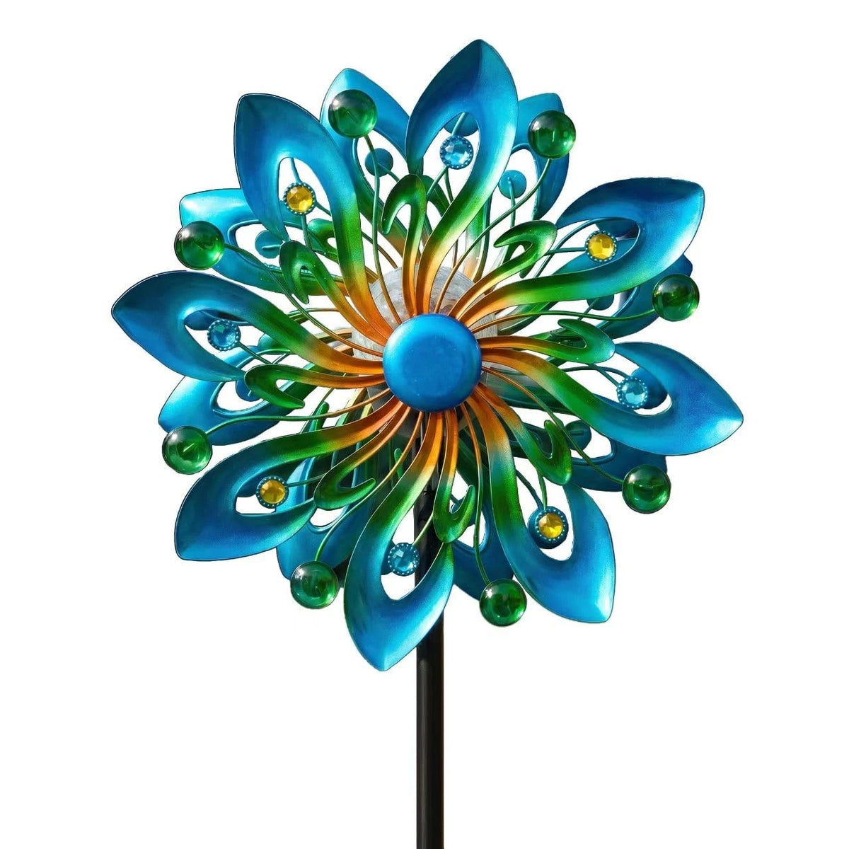 13" Metal Kinetic Flower Garden Spinners for Outdoor Use