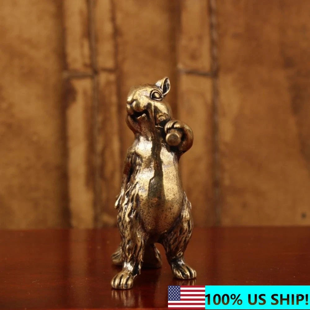 Solid Brass Squirrel Desk Decor Figurine Tea Pet Office Collectible