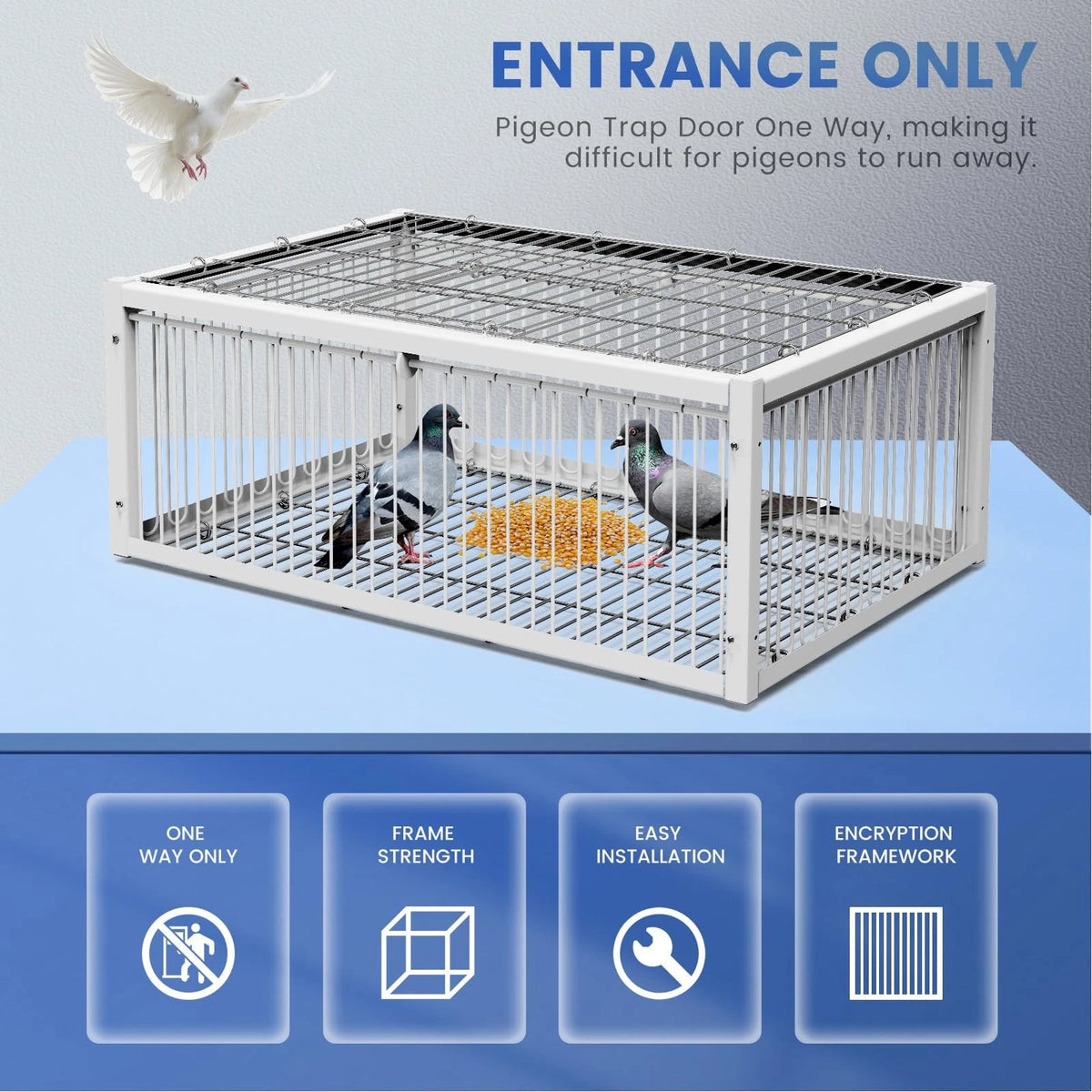 Pigeon Trap Cage for Small Birds - Folding One-Way Silver