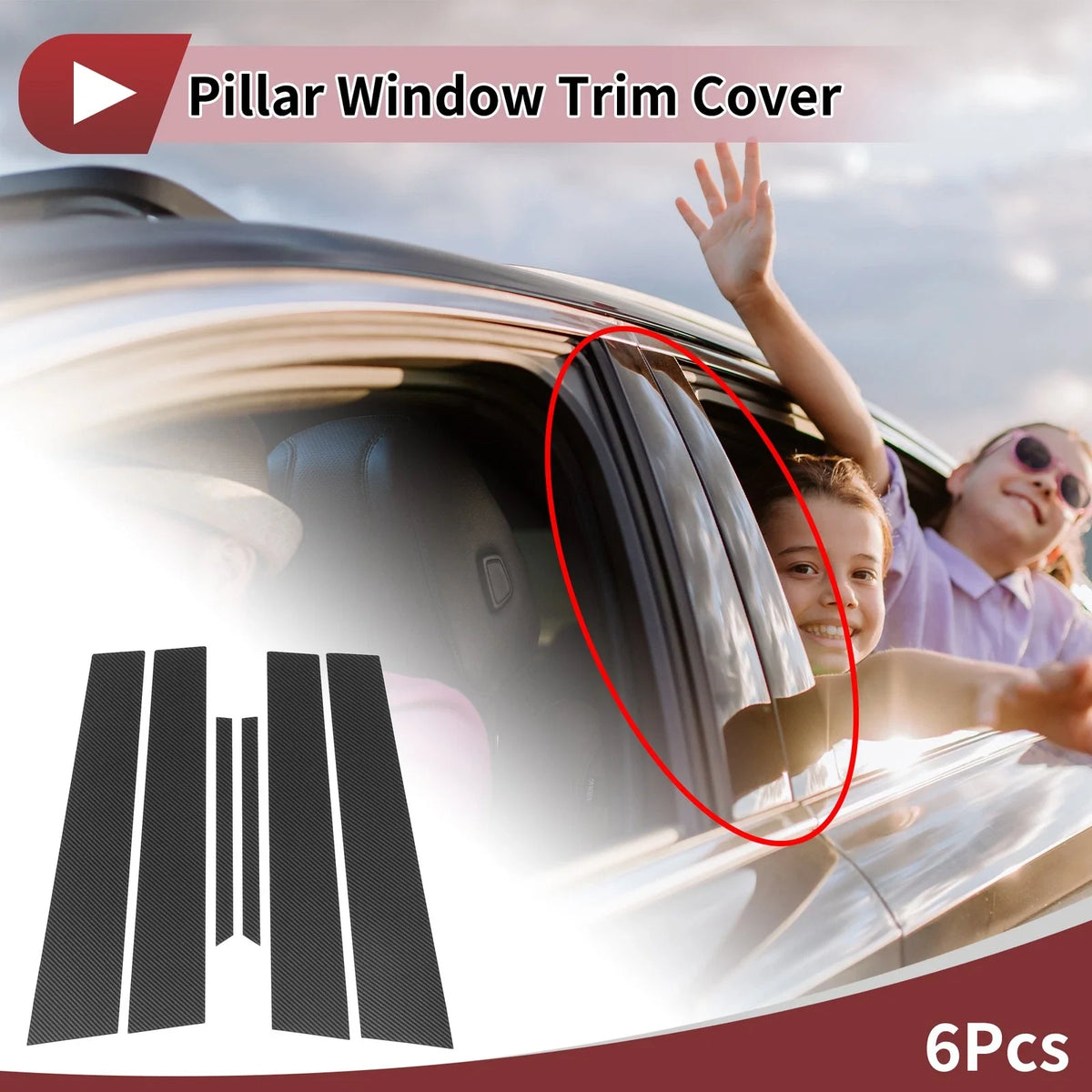 6 Pcs Car Door Pillar Window Trim for Toyota Reiz (2005–2009) Black Carbon Fiber