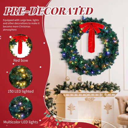 48in Perfect Christmas Holiday Wreath with Lights for Indoor/Outdoor Use