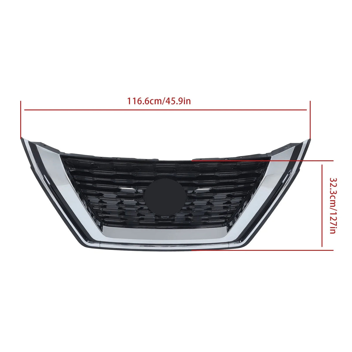Front Upper Grille with Camera Hole for Nissan Rogue (2021–2023) Chrome Black