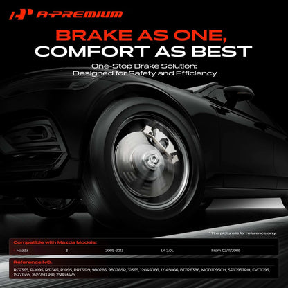 Set of 2 Rear Disc Brake Rotors & Ceramic Pads for Mazda 3 (2005–2013) PRT5619, 980285, 980285R
