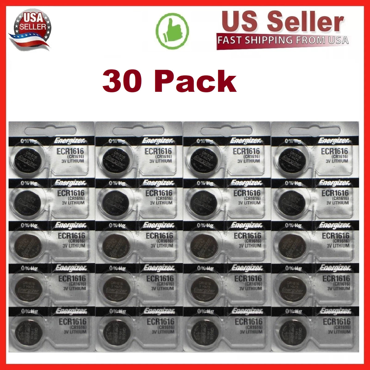 30 Energizer CR1616 3V Lithium Batteries (30 Pack) with Free Tracking
