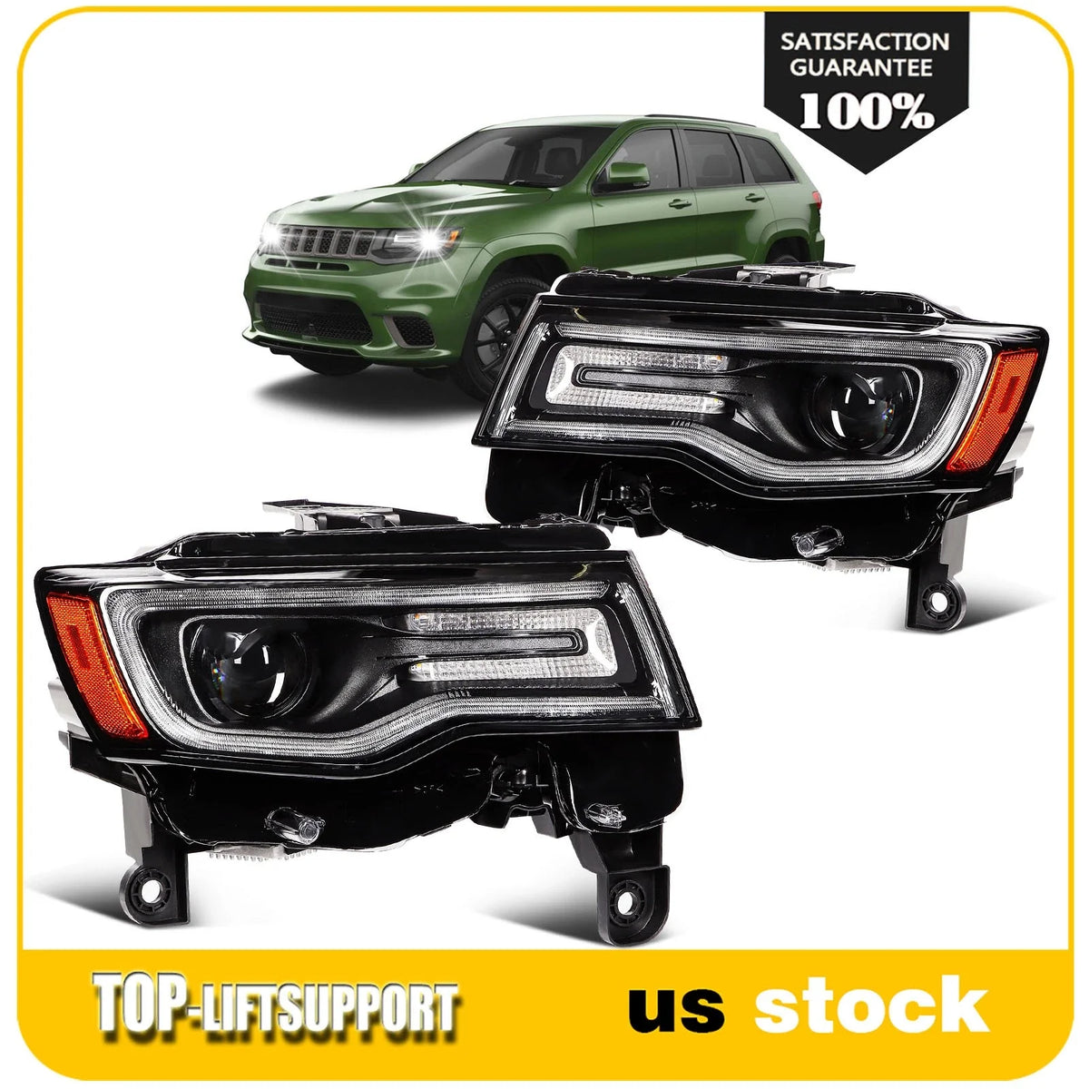 LED DRL Pair HID Xenon Headlights for Jeep Grand Cherokee (2019–2021)