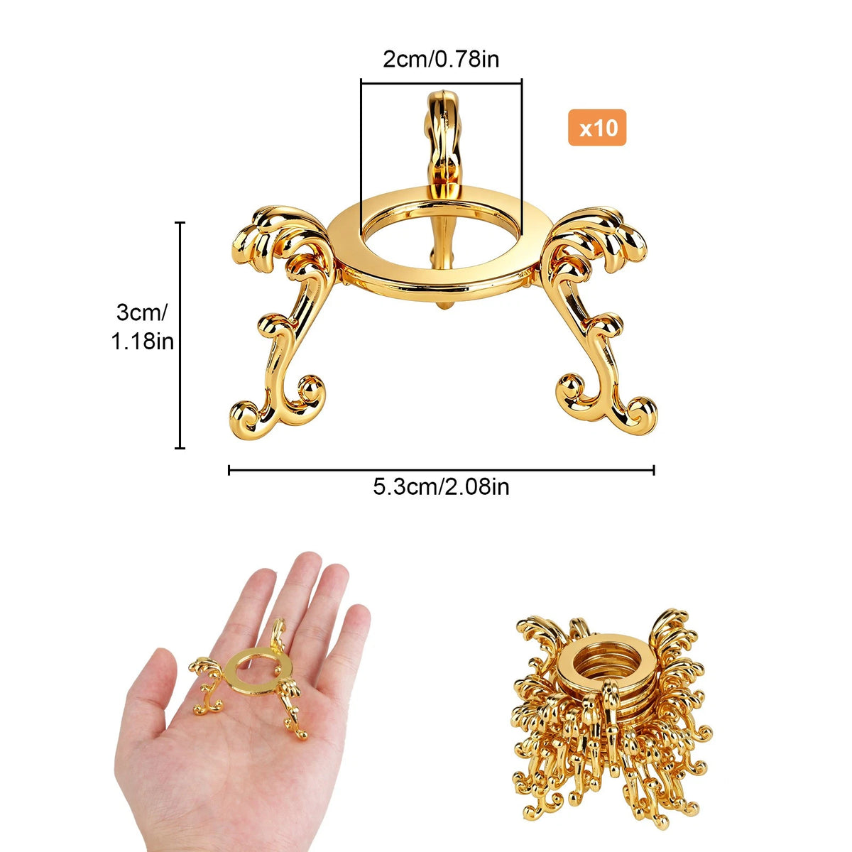 10Pcs Gold Crystal Ball Display Stands for Spheres Eggs Minerals