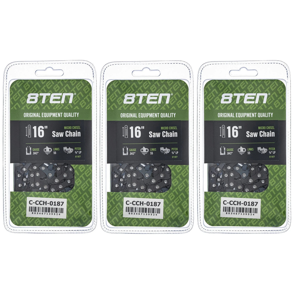 3-Pack Chainsaw Chain 16 Inch .043 3/8 LP 55DL for Stihl 017 018 200 210 (90PX055G, R55, R55-21)