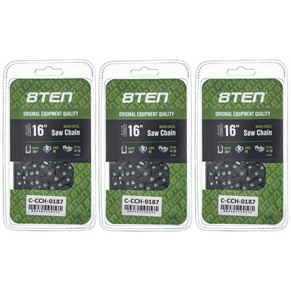 3-Pack Chainsaw Chain 16 Inch .043 3/8 LP 55DL for Stihl 017 018 200 210 (90PX055G, R55, R55-21)
