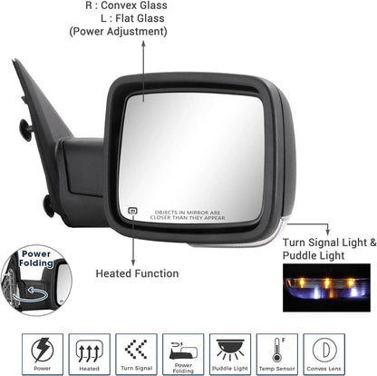 Set of 2 Mirrors for Ram 1500 (2014–2018) Power Fold Heated Puddle Light