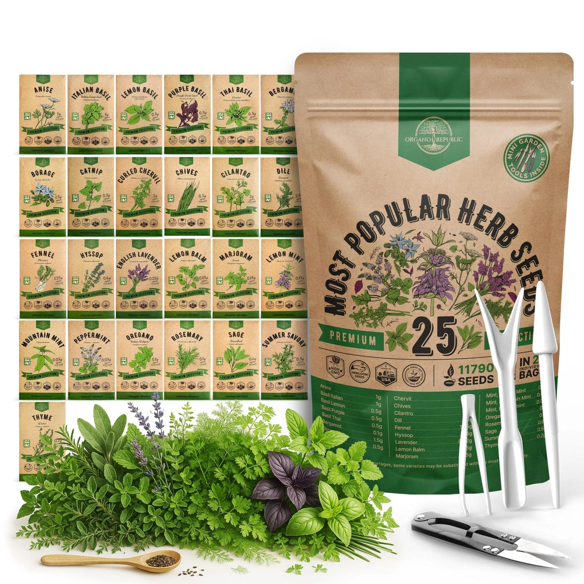 25 Herb Seeds Variety Pack - Non-GMO, 11,700 Seeds