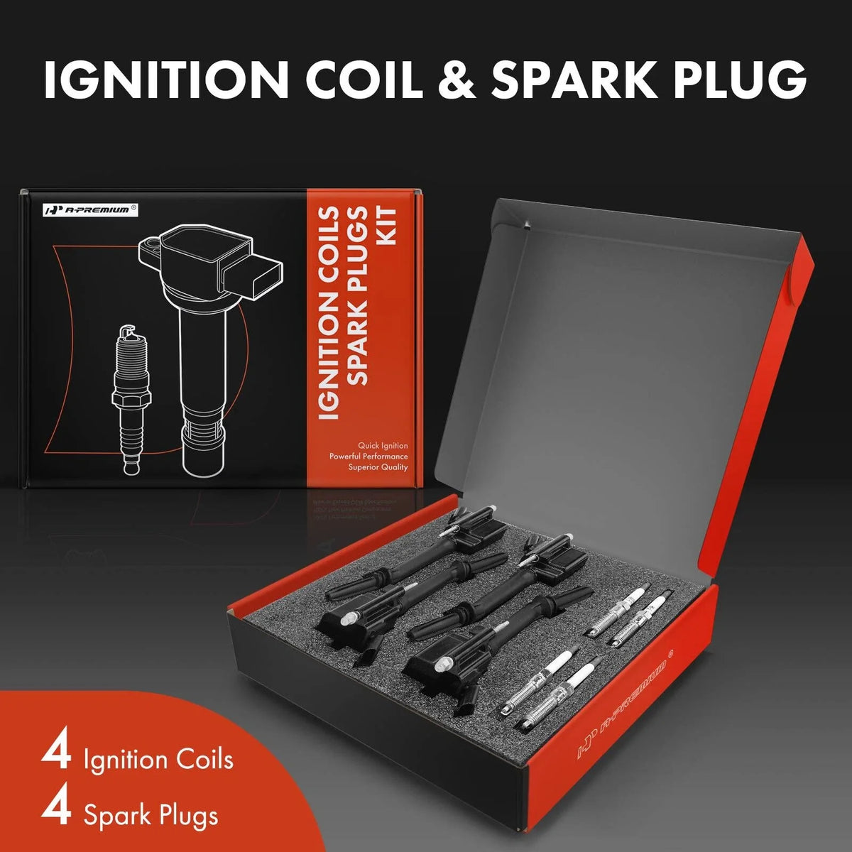 Set of 4 Ignition Coils and 4 Iridium Spark Plugs for Chevy Equinox Malibu (2010–2019)