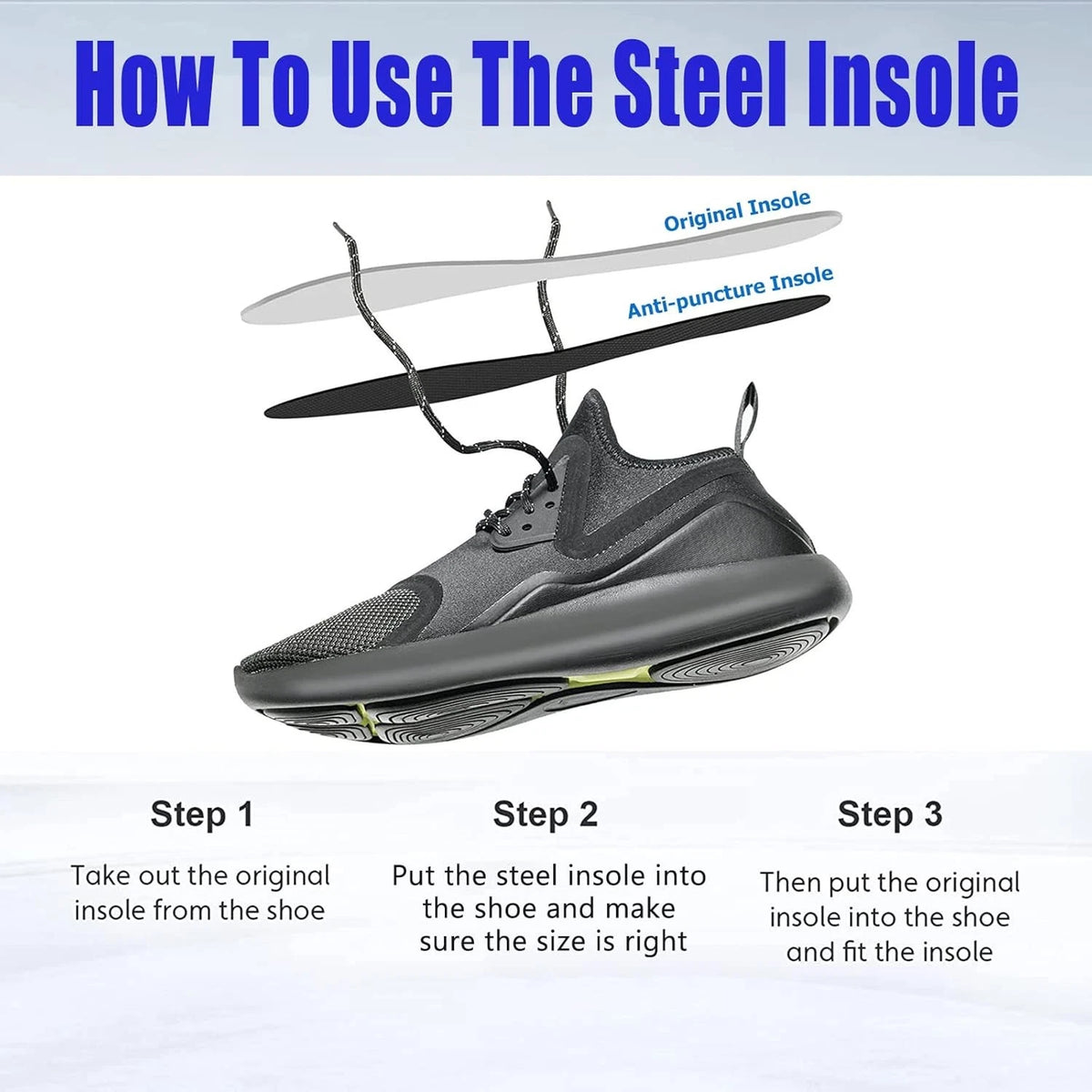 Protective Steel Insoles for Men 8.5-9/Women 9.5 (Puncture Resistant)