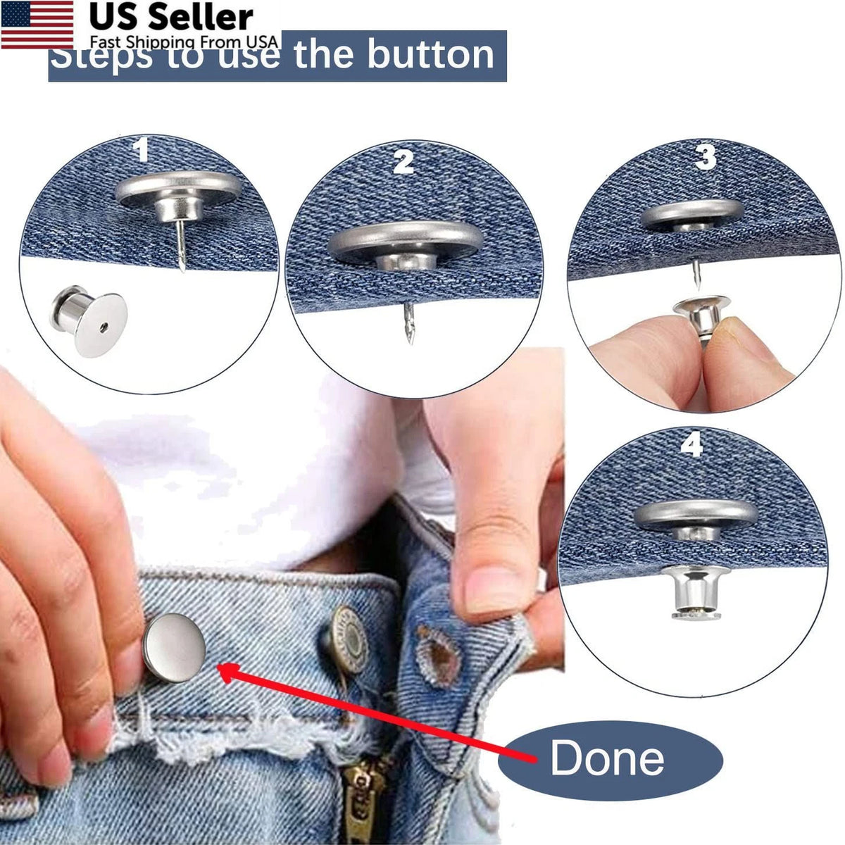 Set of 8 17 mm Pants Buttons for Loose Jeans
