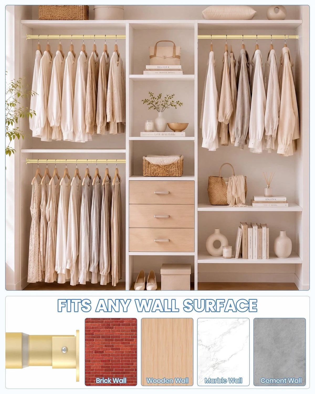 Adjustable Heavy-Duty Closet Rod for 17-40 Inch Spaces