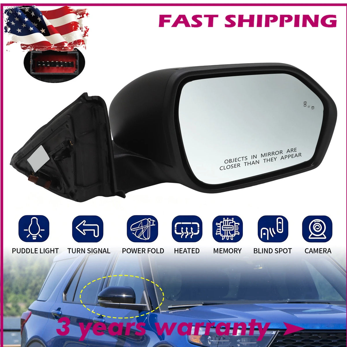 Right Side Mirror Camera Memory Recall for Ford Explorer (2020–2024) LB5Z-17682-CA, LB5Z-17682-CB, LB5Z-17682-CC