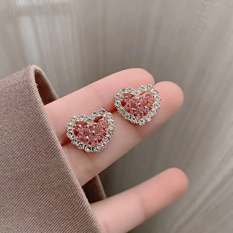 925 Sterling Silver Crystal Heart Stud Earrings for Women Girls
