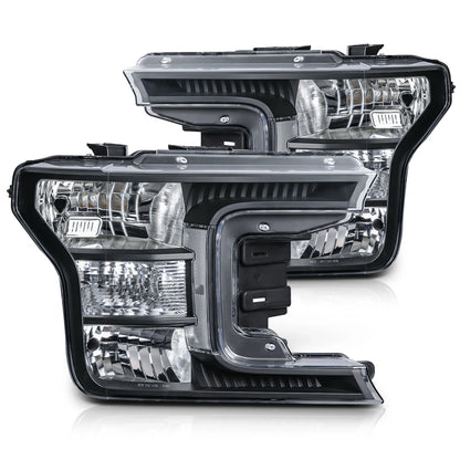 Headlight Lamps for Ford F150 (2018–2020) Black Housing Clear Corner